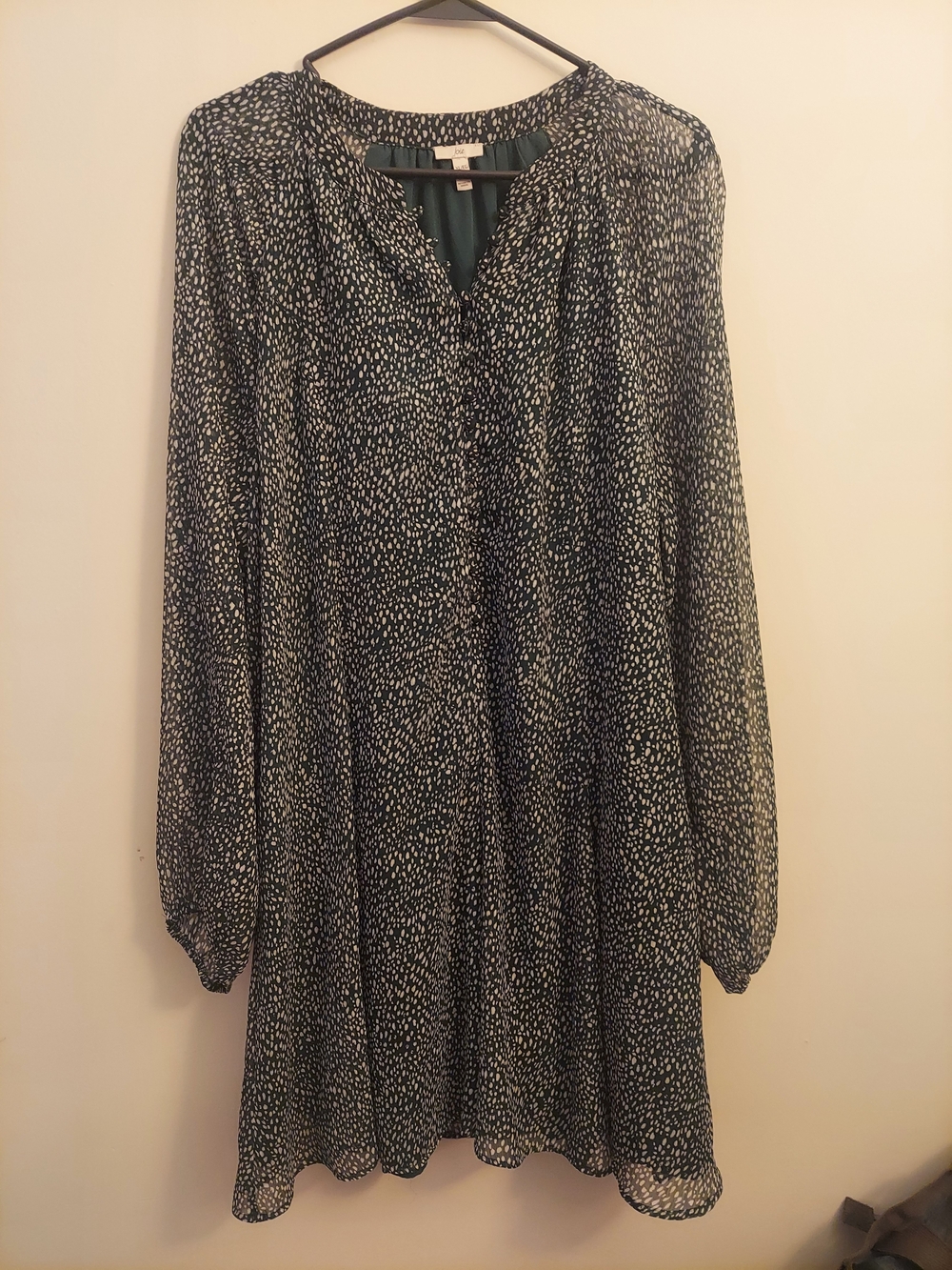 Joie Green and White Speckled Long-Sleeve Dress